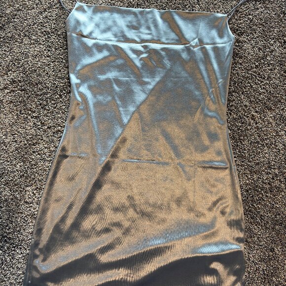 BRAND NEW Satin Metallic Sky Blue Evening Dress - Picture 1 of 2